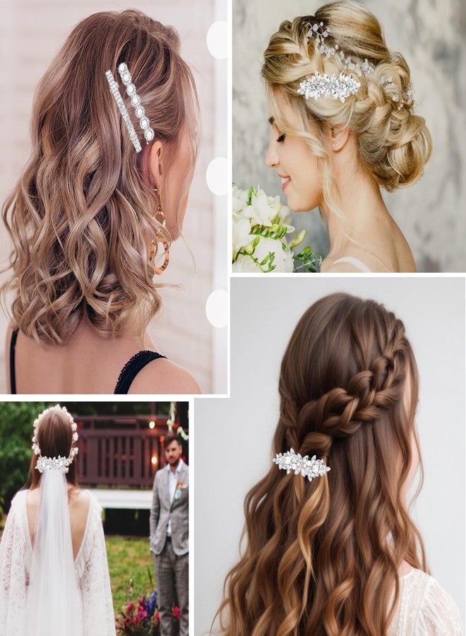 Nogeqi 4PCS Sparkly Rhinestone Hair Clips for Women, Silver Flower Crystal Hair Clips, Metal Alloy Rhinestone Barrettes Accessories for Wedding, Party, Everyday - Image 2
